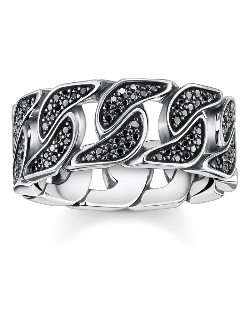Thomas Sabo Herren Ring geschwärzt Glieder mit schwarzen Steinen, Sterlingsilber Schwarz