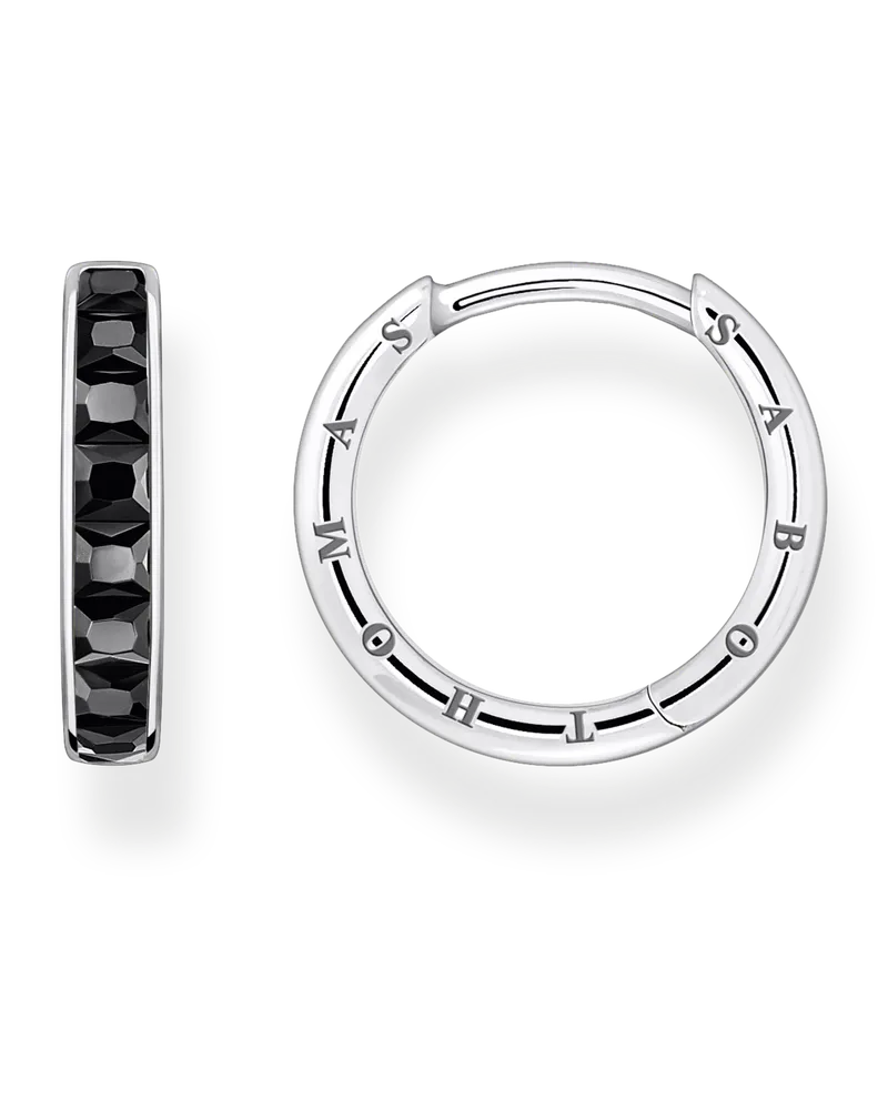 Thomas Sabo Damen Creolen mit schwarzen Steinen Pavé Silber, Sterlingsilber Schwarz