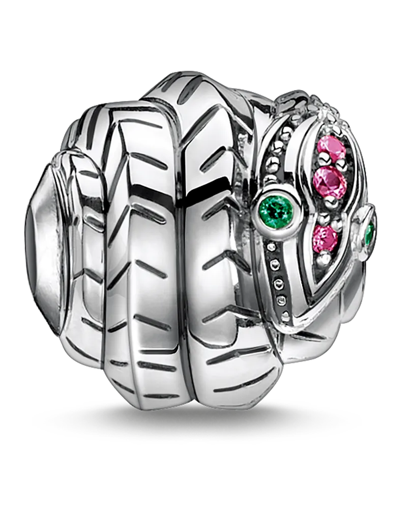 Thomas Sabo Damen Bead Schlange silber, 925 Sterlingsilber, geschwärzt/ Glas-Keramik Stein/ synthetischer Korund/ Zirkonia Grün