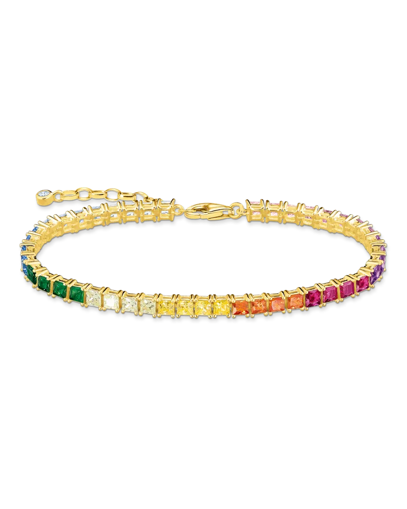 Thomas Sabo Damen Tennisarmband mit bunten Steinen vergoldet, Sterlingsilber Gelbgold vergoldet Dunkelblau