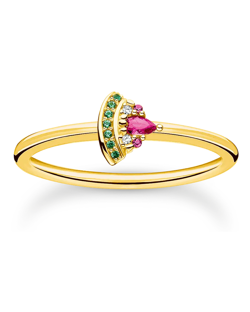 Thomas Sabo Damen Ring Wassermelone gold, 925 Sterlingsilber vergoldet Gelbgold/ Glas-Keramik Stein/ synthetischer Korund/ Zirkonia, Charming Collection Gelbgoldfarben