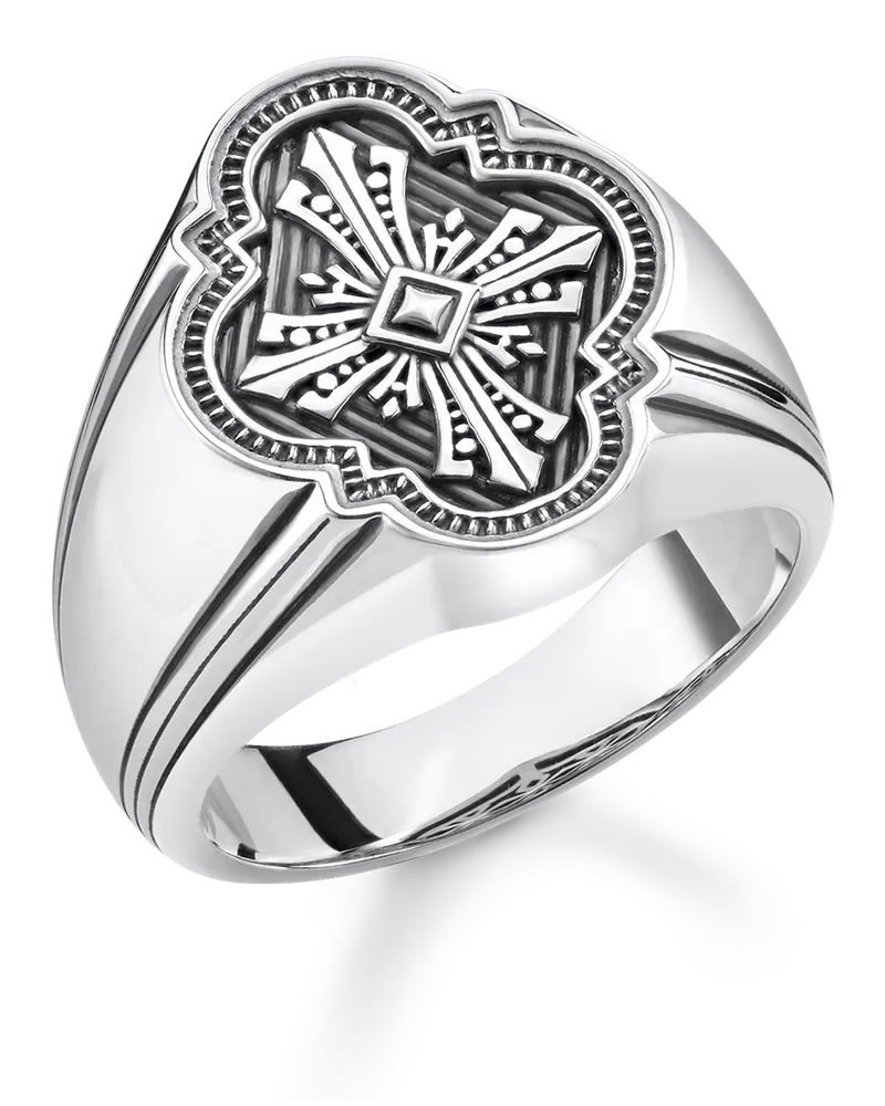 Thomas Sabo Herren Ring Kreuz, Sterlingsilber geschwärzt Silberfarben