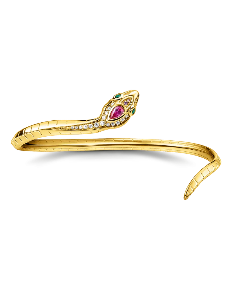 Thomas Sabo Damen Armreif Schlange gold, 925 Sterlingsilber vergoldet Gelbgold/ Glas-Keramik Stein/ synthetischer Korund/ Zirkonia Gelbgoldfarben