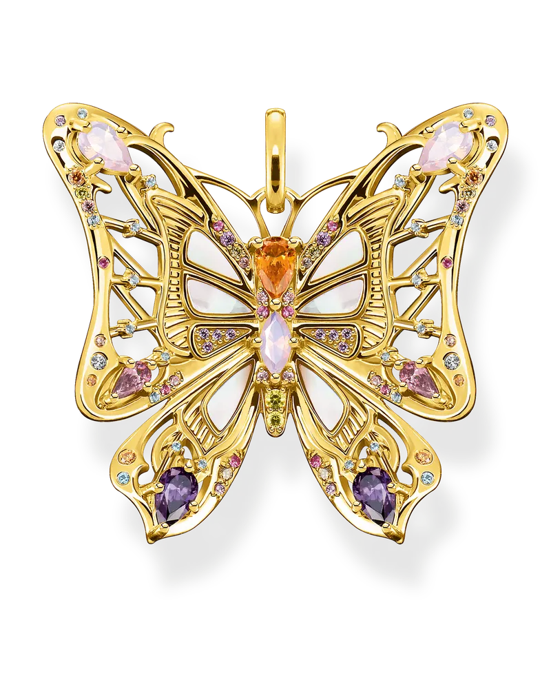 Thomas Sabo Damen Anhänger Schmetterling farbige Steine silber-gold, Sterlingsilber Gelbgold vergoldet Blau