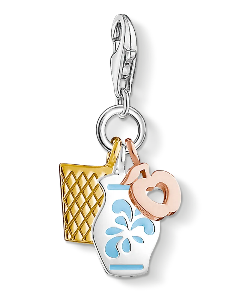 Thomas Sabo Damen Charm-Anhänger Frankfurter Bembel, Sterlingsilber Gelbgold vergoldet, Charm Club Collection Blau