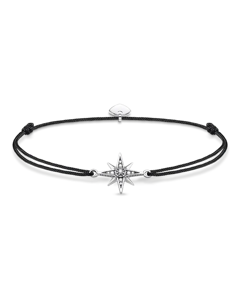 Thomas Sabo Damen Armband Stern mit weißen Steinen, Sterlingsilber Schwarz