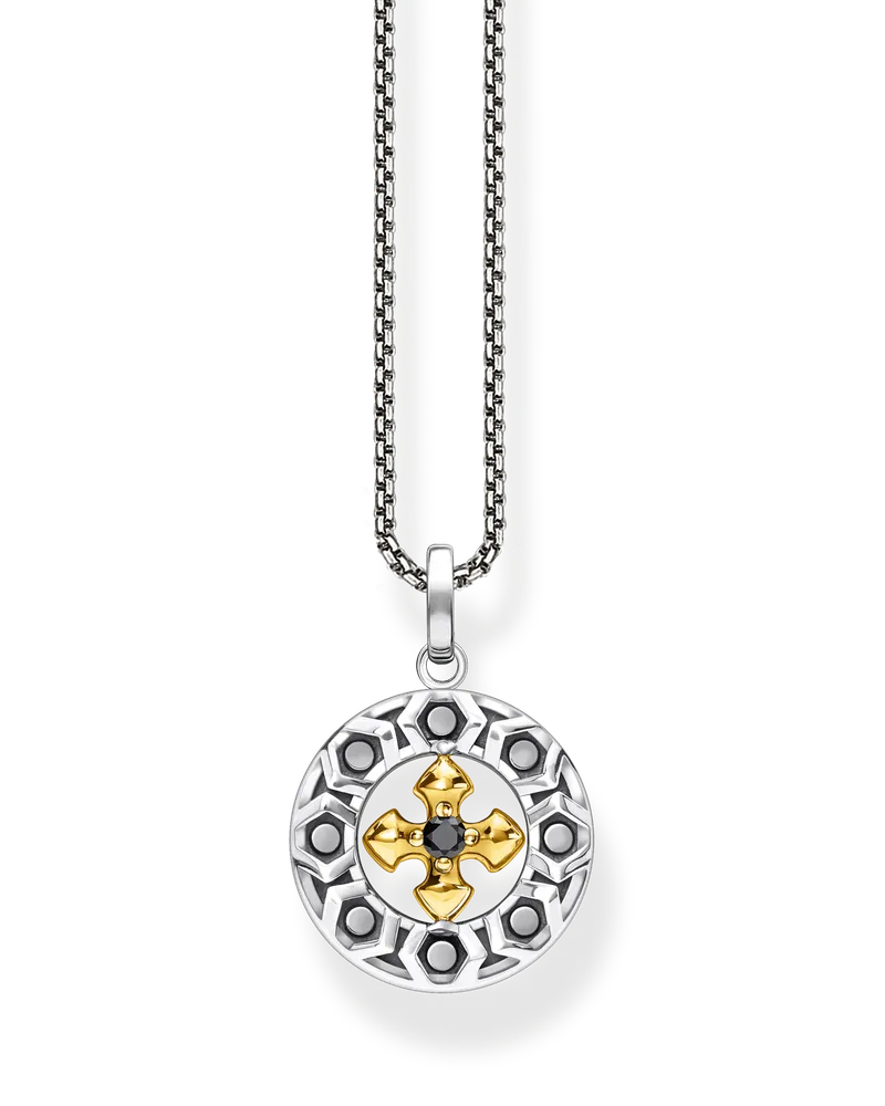 Thomas Sabo Herren Kette Kreuz schwarze Steine gold, Sterlingsilber Gelbgold vergoldet Gelbgoldfarben