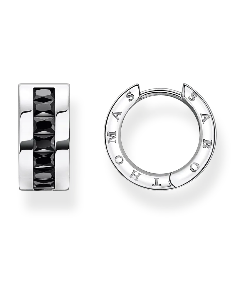 Thomas Sabo Damen Creolen mit schwarzen Steinen Pavé Silber, Sterlingsilber Schwarz