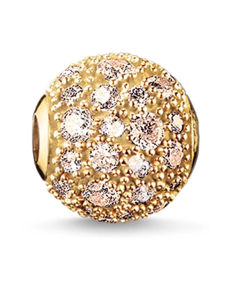 Thomas Sabo Damen Bead Crushed Pavé, Sterlingsilber Gelbgold vergoldet, Karma Beads Champagner