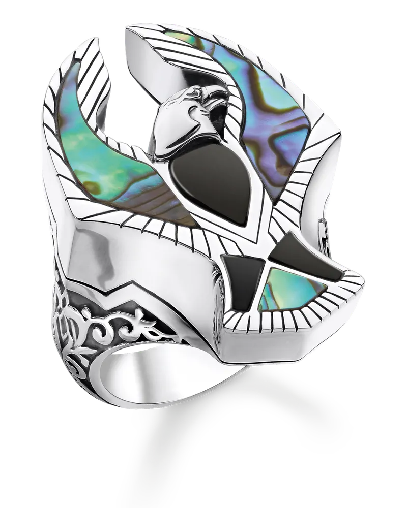 Thomas Sabo Herren Ring Adler, Sterlingsilber geschwärzt Grün