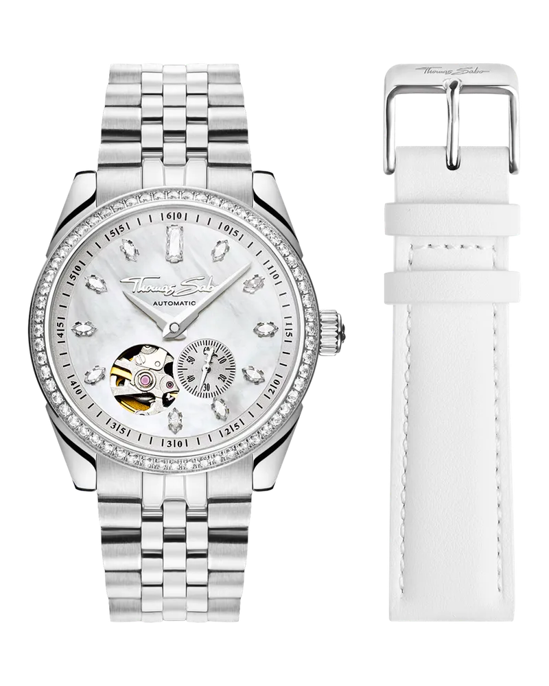 Thomas Sabo Damen Automatikuhr mit Perlmutt und Steinbesatz silberfarben, Edelstahl Silberfarben