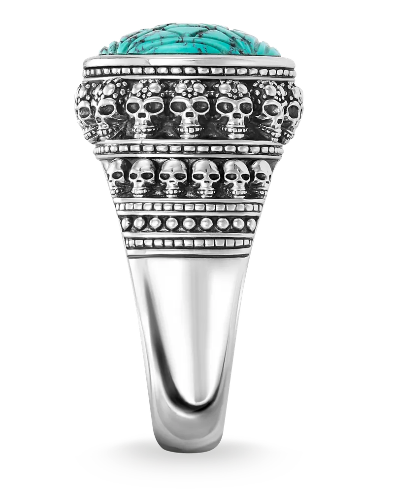 Thomas Sabo Herren Ring Ethno Totenköpfe türkis, Sterlingsilber Silberfarben