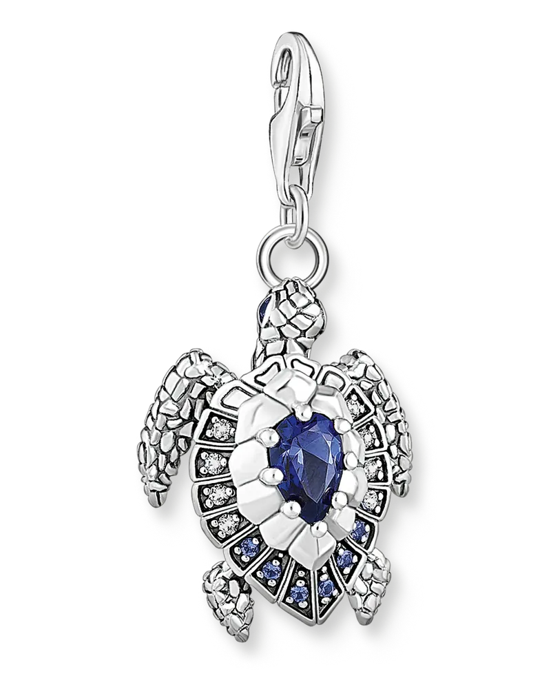 Thomas Sabo Damen Charm-Anhänger Schildkröte mit blauen Steinen, Sterlingsilber Blau
