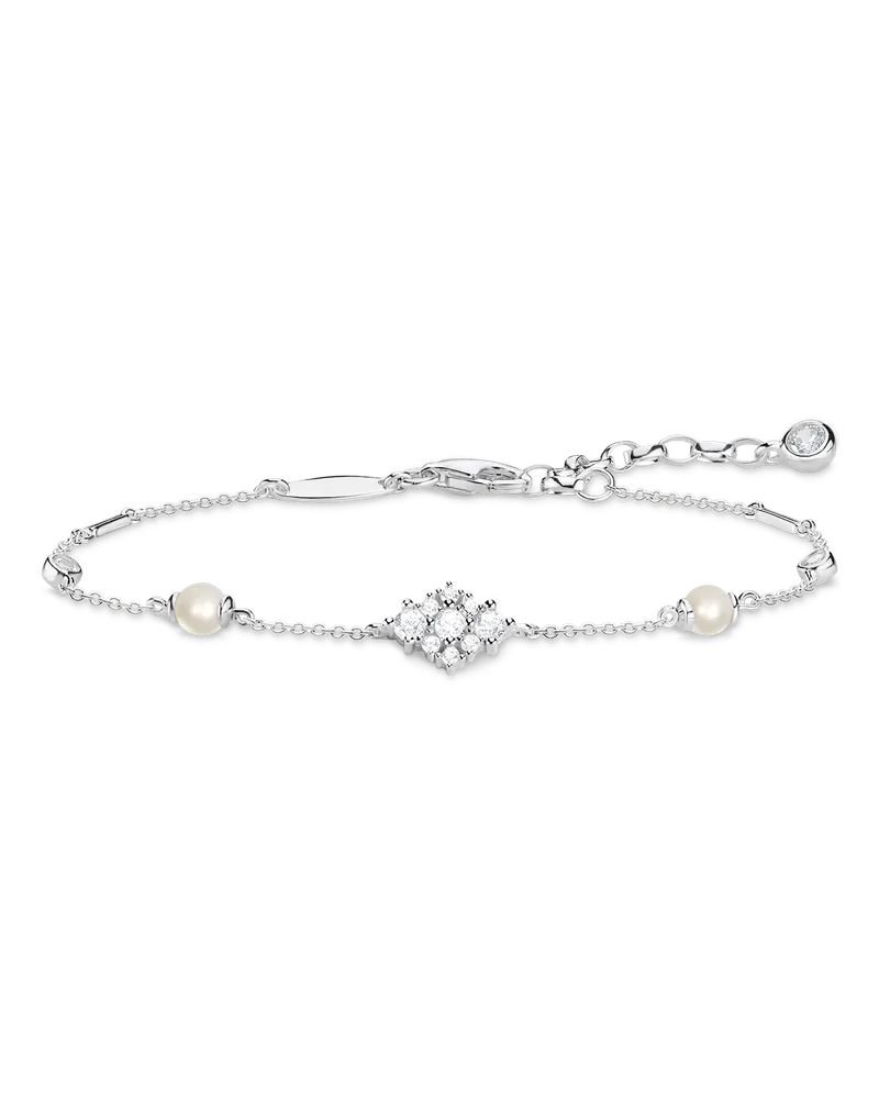 Thomas Sabo Damen Armband Perlen mit weißen Steinen, Sterlingsilber Silberfarben