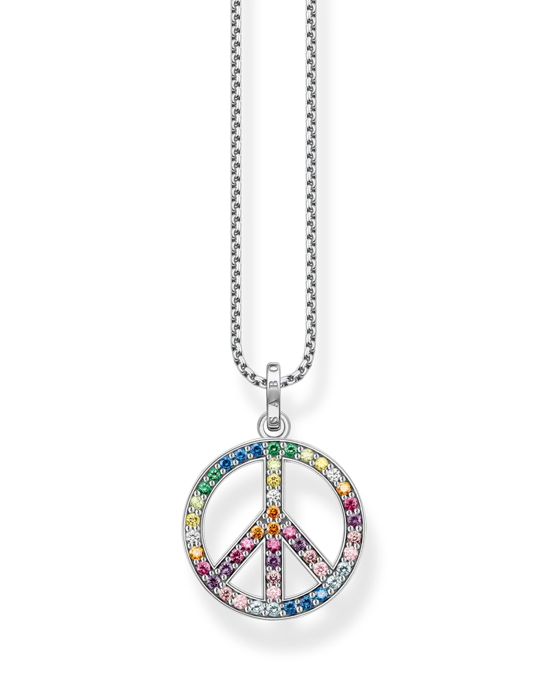 Thomas Sabo Herren Kette mit Anhänger Peace-Zeichen mit bunten Steinen Silber geschwärzt, Sterlingsilber geschwärzt Blau