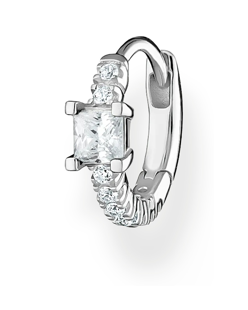 Thomas Sabo Damen Einzel Creole mit weißen Steinen Silber, Sterlingsilber, Charming Collection Silberfarben