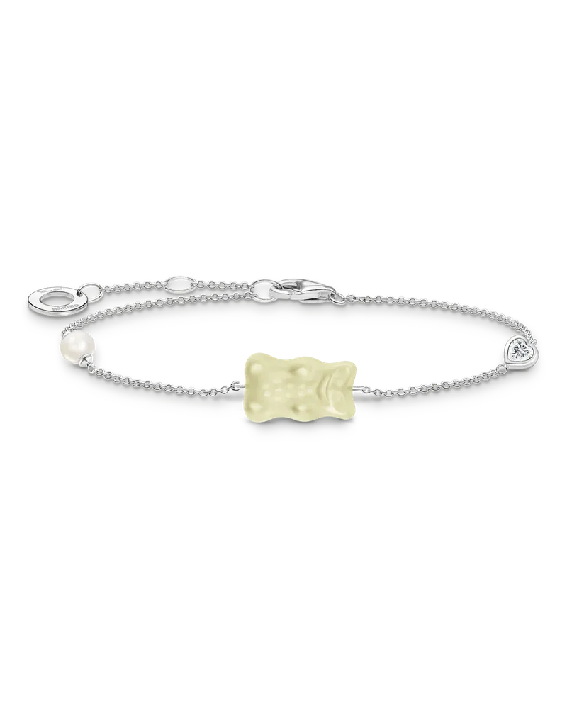 Thomas Sabo Damen Armband mit weißem Goldbären, Perle und Stein Silber, Sterlingsilber / Glas Silberfarben