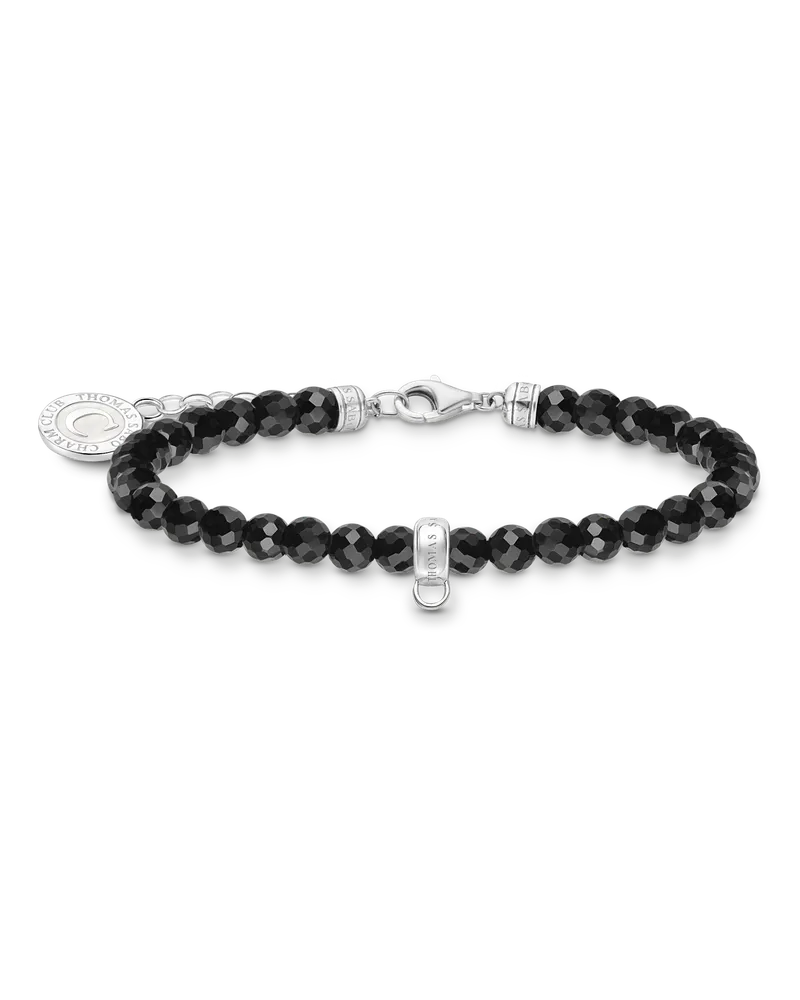 Thomas Sabo Damen Charm-Armband mit schwarzen Beads Silber, Sterlingsilber, Charm Club Collection Schwarz