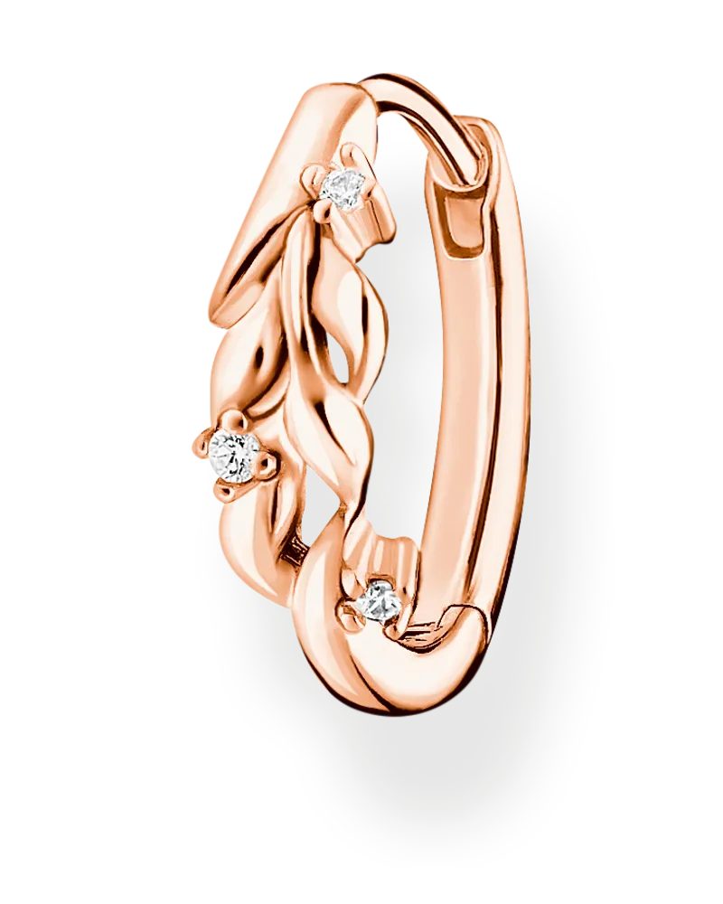 Thomas Sabo Damen Einzel Creole Blätter mit weißen Steinen roségold, Sterlingsilber Roségold vergoldet, Charming Collection Roségoldfarben