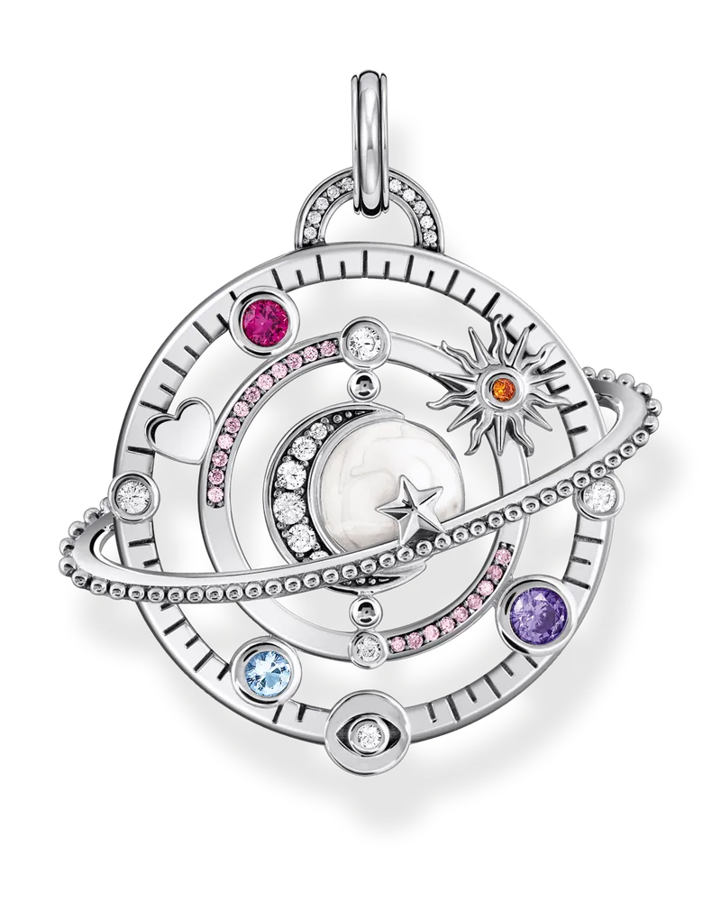 Thomas Sabo Damen Anhänger in kosmischem Design mit bunten Steinen Silber, Sterlingsilber geschwärzt Blau