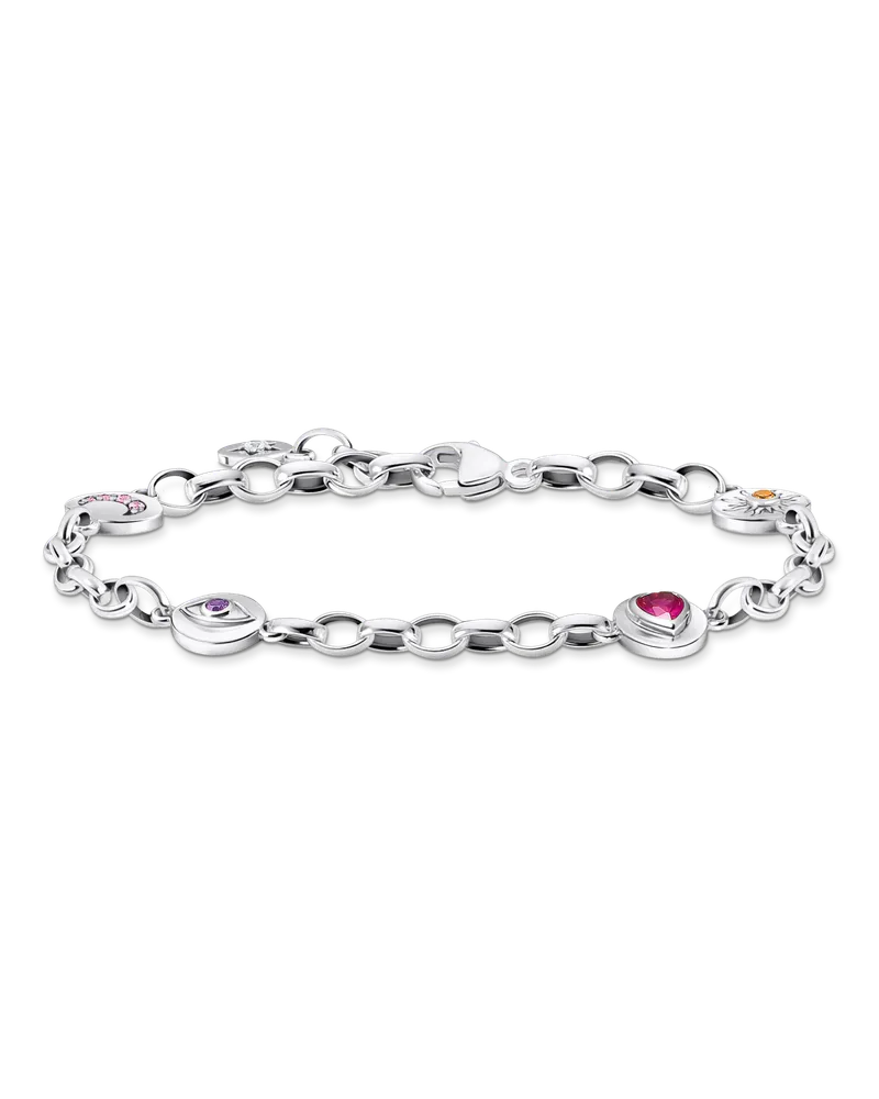 Thomas Sabo Damen Armband mit symbolischen Mond, Auge, Herz und Sonne Silber geschwärzt, Sterlingsilber Orange