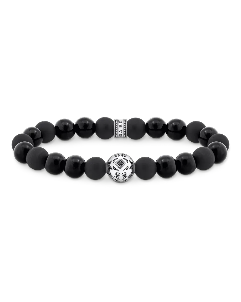Thomas Sabo Herren Beads-Armband aus Obsidian Silber geschwärzt, Sterlingsilber Schwarz
