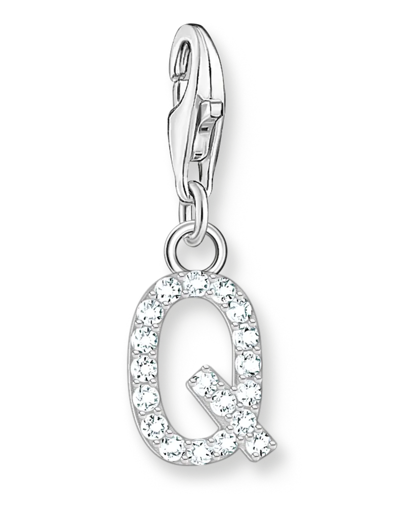 Thomas Sabo Damen Charm-Anhänger Buchstabe Q mit weißen Steinen Silber, Sterlingsilber, Charm Club Collection Silberfarben