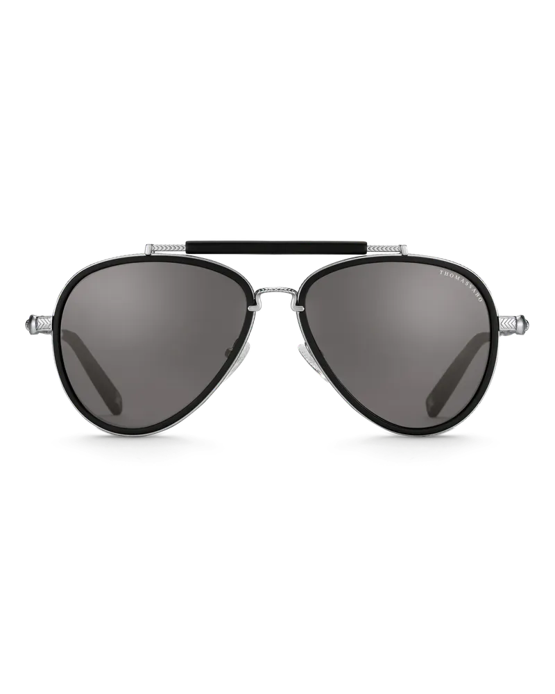 Thomas Sabo Herren Sonnenbrille Harrison Pilot Totenkopf Polarisiert, Sterlingsilber Grau
