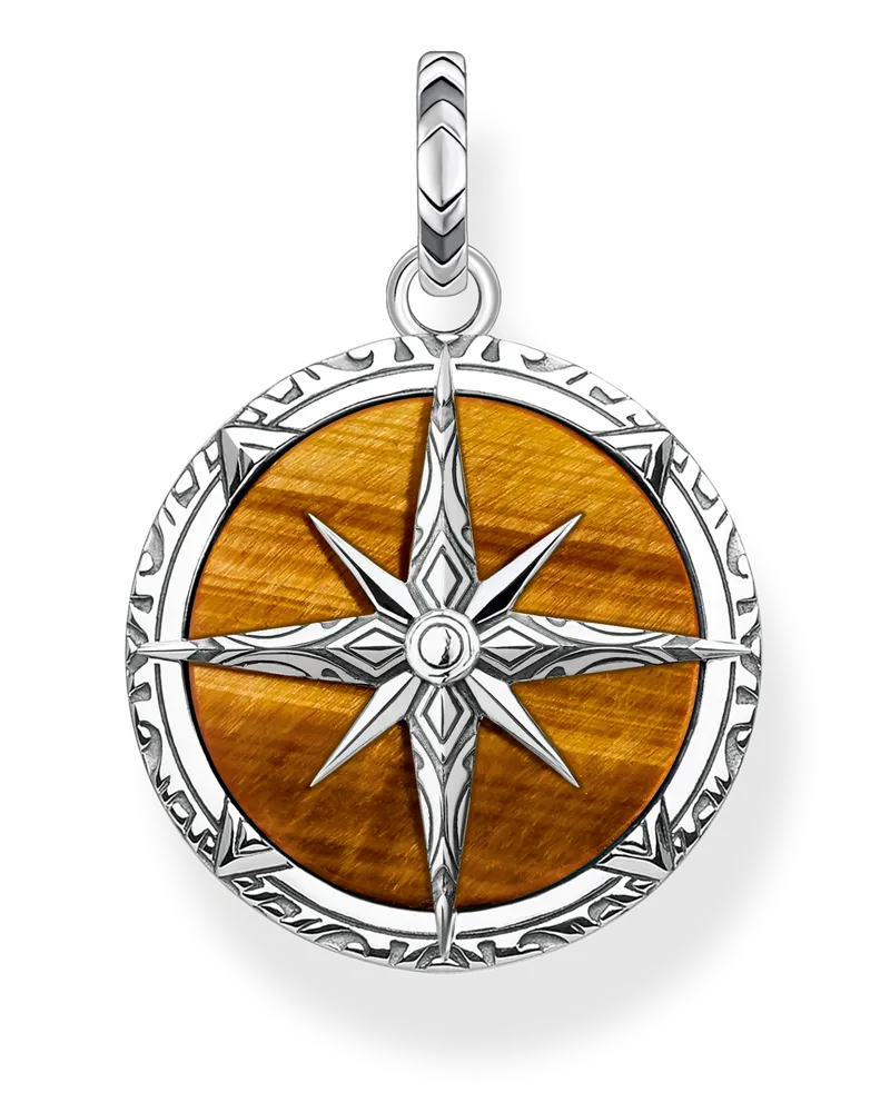 Thomas Sabo Herren Anhänger Kompass Tigerauge, Sterlingsilber Braun
