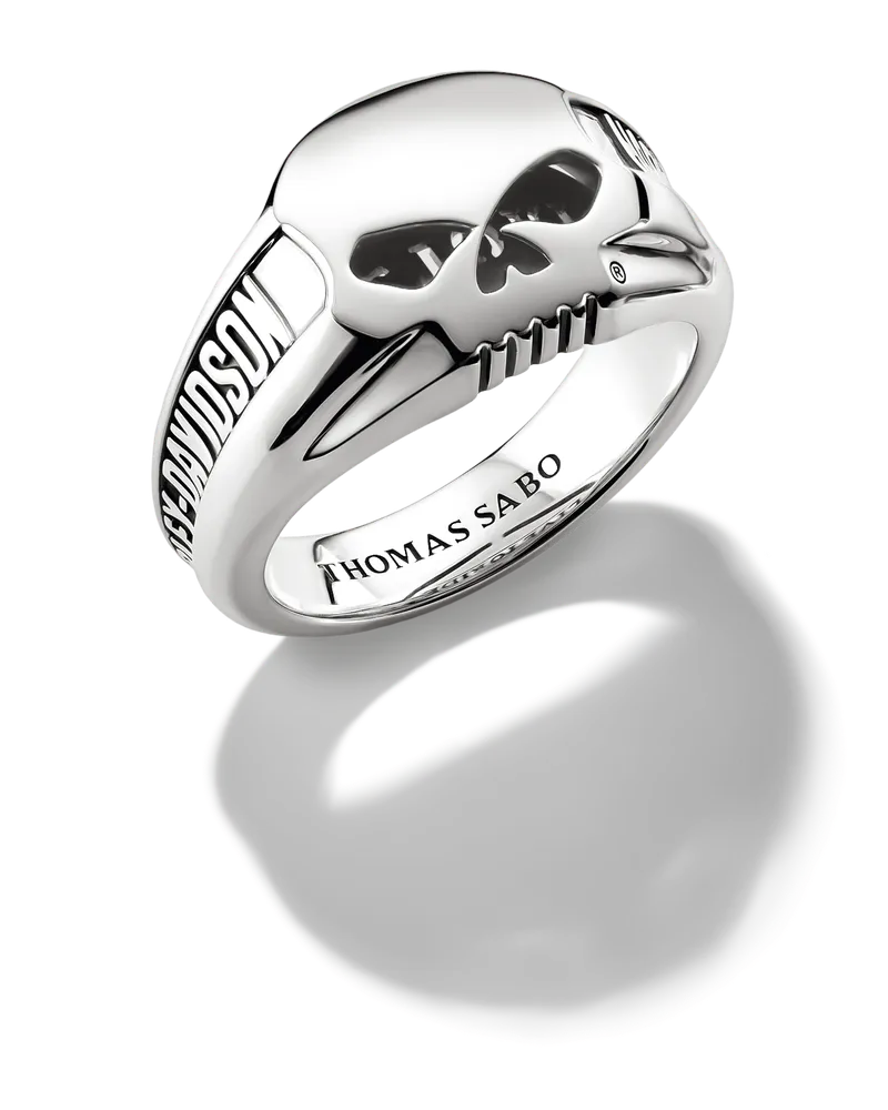 Thomas Sabo Herren Harley-Davidson® Ring Totenkopf Willie G. Skull Silber, Sterlingsilber geschwärzt Silberfarben