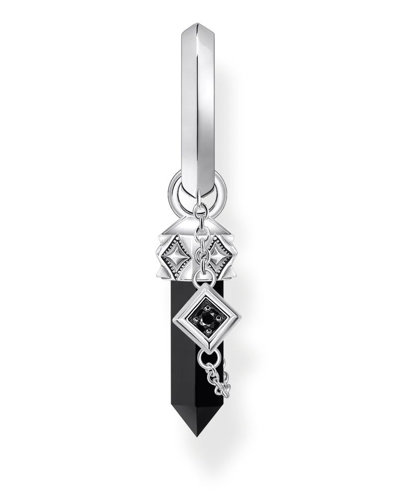 Thomas Sabo Herren Einzel-Creole mit Onyx-Anhänger und Kette Silber geschwärzt, Sterlingsilber Schwarz