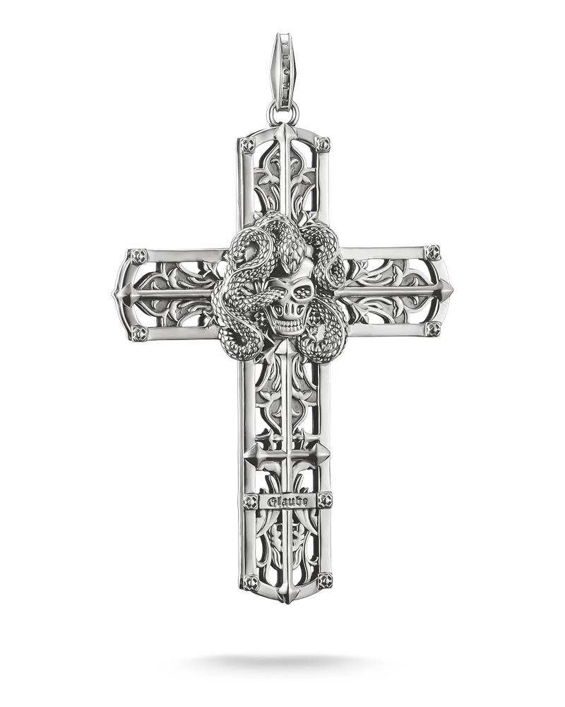 Thomas Sabo Anhänger Kreuz mit Totenkopf und Schlange silberfarben PE1027-637-21 Silberfarben