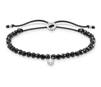 Armband mit schwarzen Onyx-Beads und weißem Stein Silber