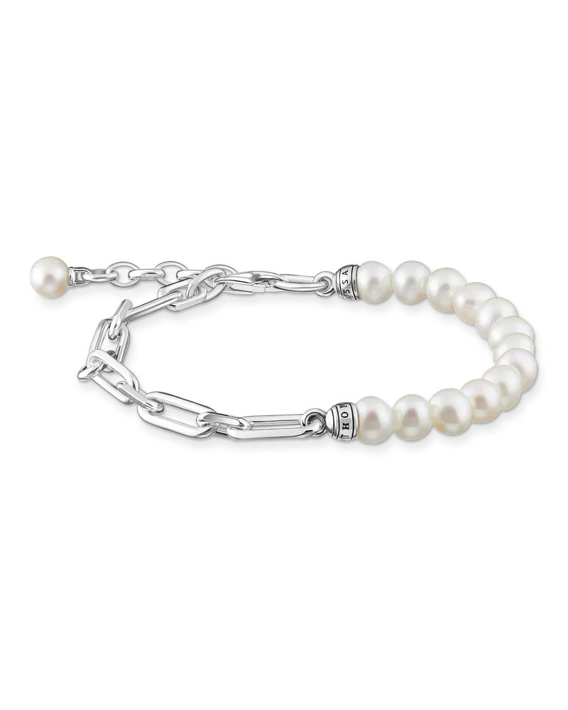 Thomas Sabo Herren Armband Glieder und Perlen silber, Sterlingsilber Silberfarben