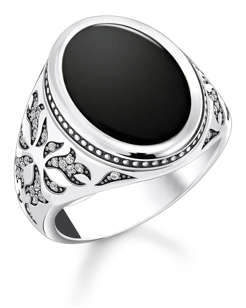 Thomas Sabo Herren Siegelring mit schwarzem Onyx Silber geschwärzt, Sterlingsilber Schwarz
