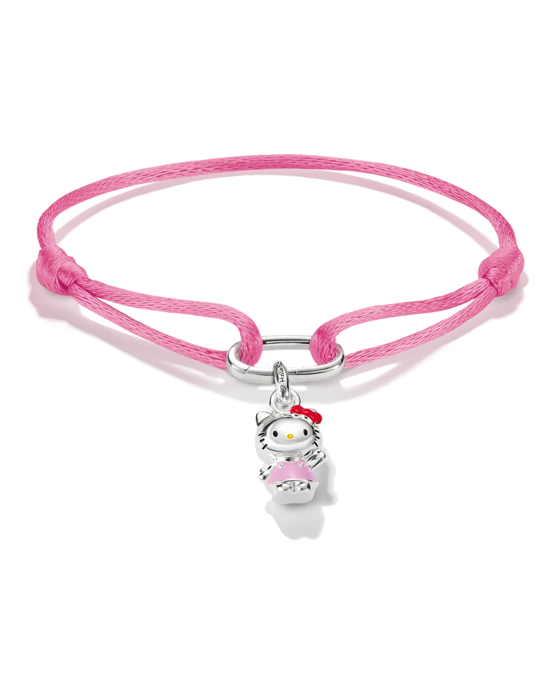 Thomas Sabo Damen Hello Kitty Textilarmband pink mit Charm – Connect, M07, Charm Club Collection Gelb