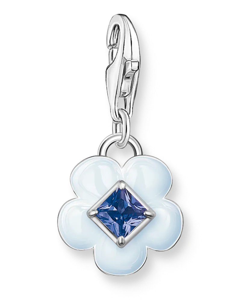 Thomas Sabo Damen Charm-Anhänger Blume mit blauem Stein Silber, 925 Sterlingsilber/ Kaltemail/ Glas-Keramik Stein, Charm Club Collection Dunkelblau
