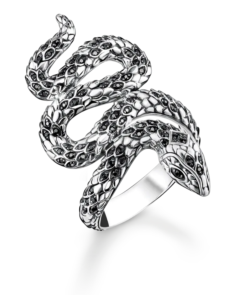 Thomas Sabo Herren Ring geschwärzt Schlange, Sterlingsilber Schwarz