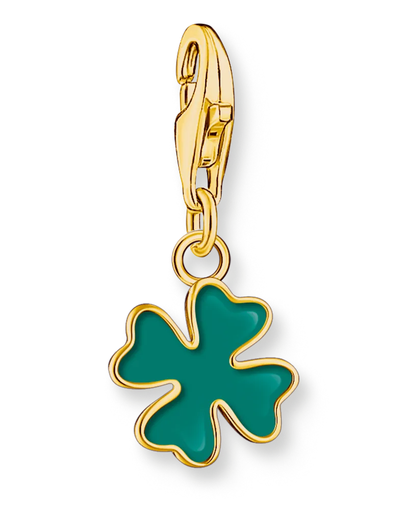 Thomas Sabo Damen Member Charm-Anhänger grünes Kleeblatt vergoldet, Sterlingsilber Gelbgold vergoldet Gelbgoldfarben