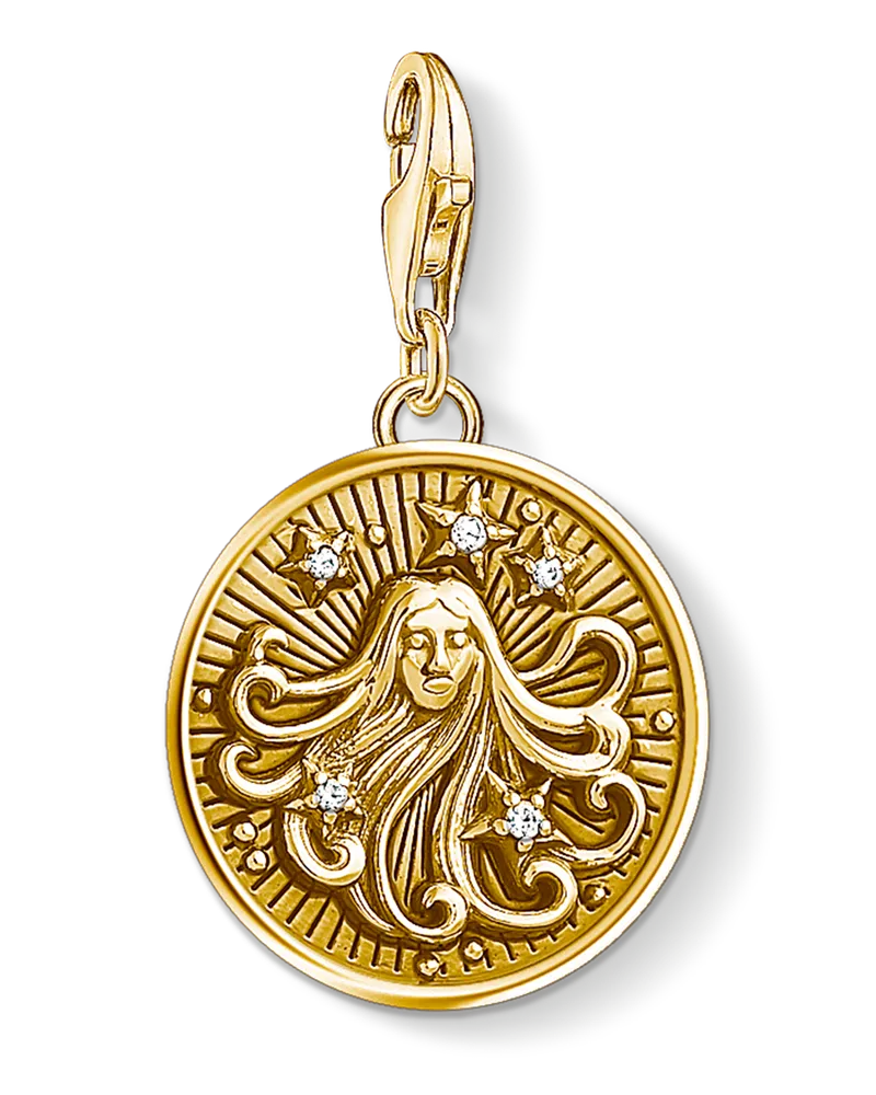 Thomas Sabo Herren Charm-Anhänger Sternzeichen Jungfrau, Sterlingsilber Gelbgold vergoldet, Charm Club Collection Gelbgoldfarben