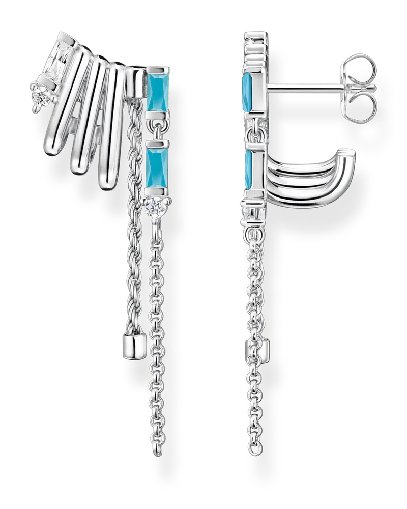 Thomas Sabo Damen Ohrringe mit türkisen Baguetteschliff Steinen Silber, 925 Sterlingsilber geschwärzt/ Glas-Keramik Stein/ Zirkonia Silberfarben
