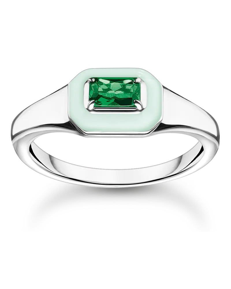 Thomas Sabo Damen Ring mit grünem Stein Silber, 925 Sterlingsilber/ Kaltemail/ Glas-Keramik Stein, Charming Collection Grün