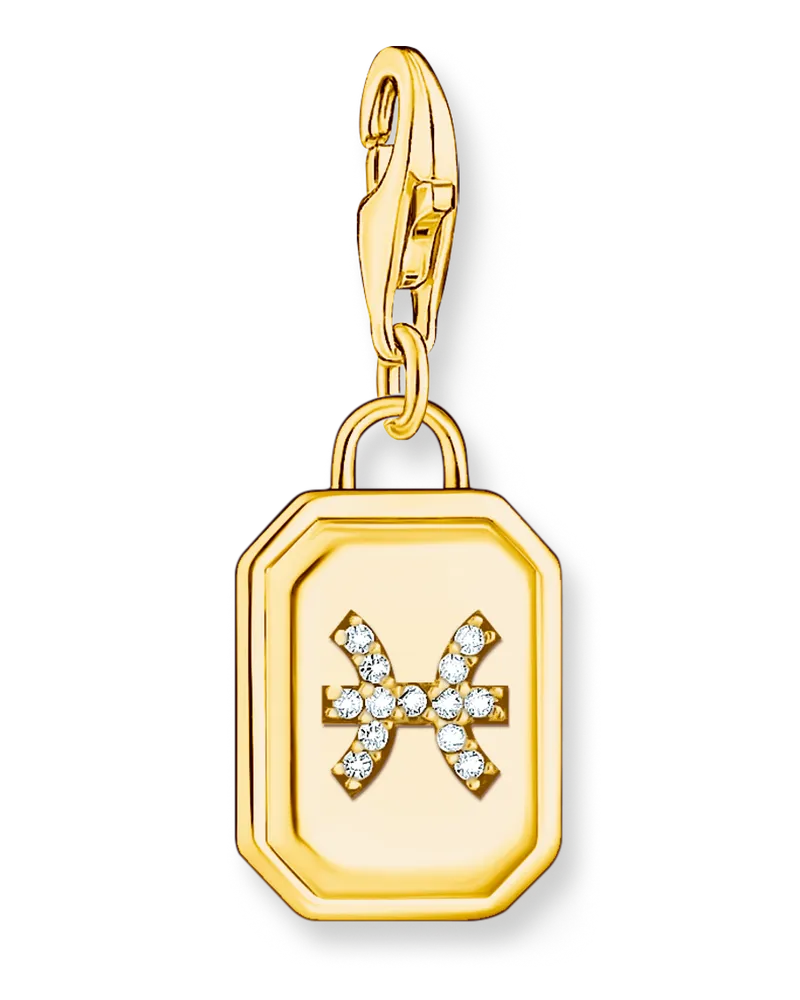 Thomas Sabo Damen Charm-Anhänger Sternzeichen Fische mit Steinen vergoldet, Sterlingsilber Gelbgold vergoldet, Charm Club Collection Gelbgoldfarben