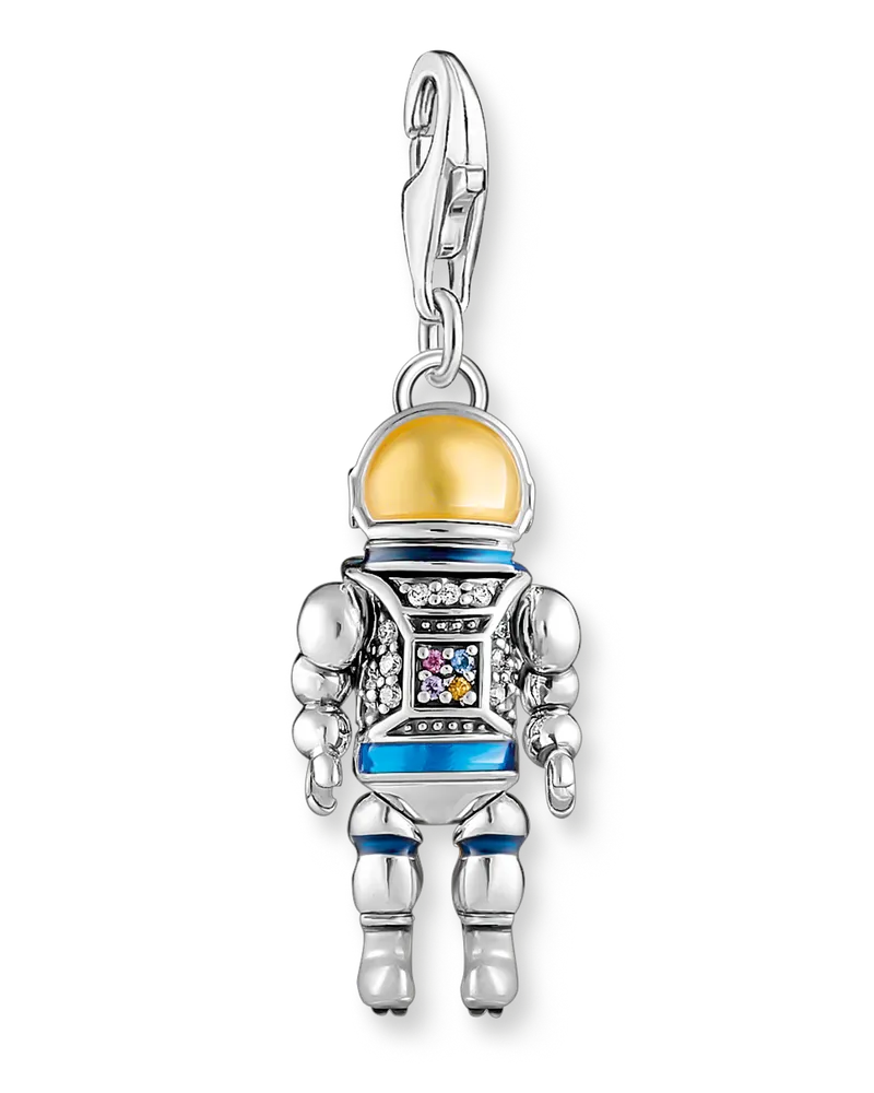 Thomas Sabo Damen Charm-Anhänger Astronaut mit bunten Steinen Silber geschwärzt, Sterlingsilber, Charm Club Collection Blau