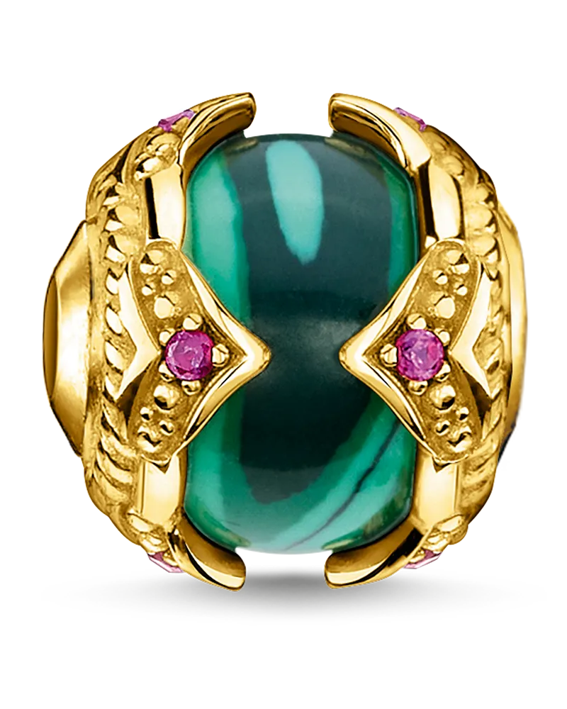 Thomas Sabo Damen Bead grüner Stein gold, 925 Sterlingsilber vergoldet Gelbgold/ imitierter Malachit Gelbgoldfarben