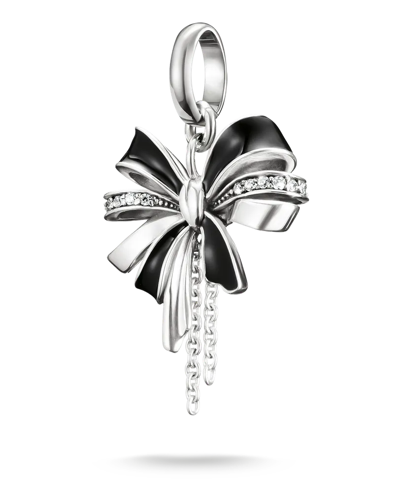 Thomas Sabo Damen Charm-Anhänger Schleife schwarz Connect Silber, Sterlingsilber Schwarz