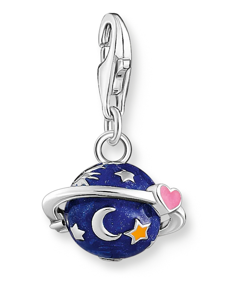 Thomas Sabo Damen Charm-Anhänger Saturn mit bunter Kaltemaille Silber, Sterlingsilber, Charm Club Collection Dunkelblau