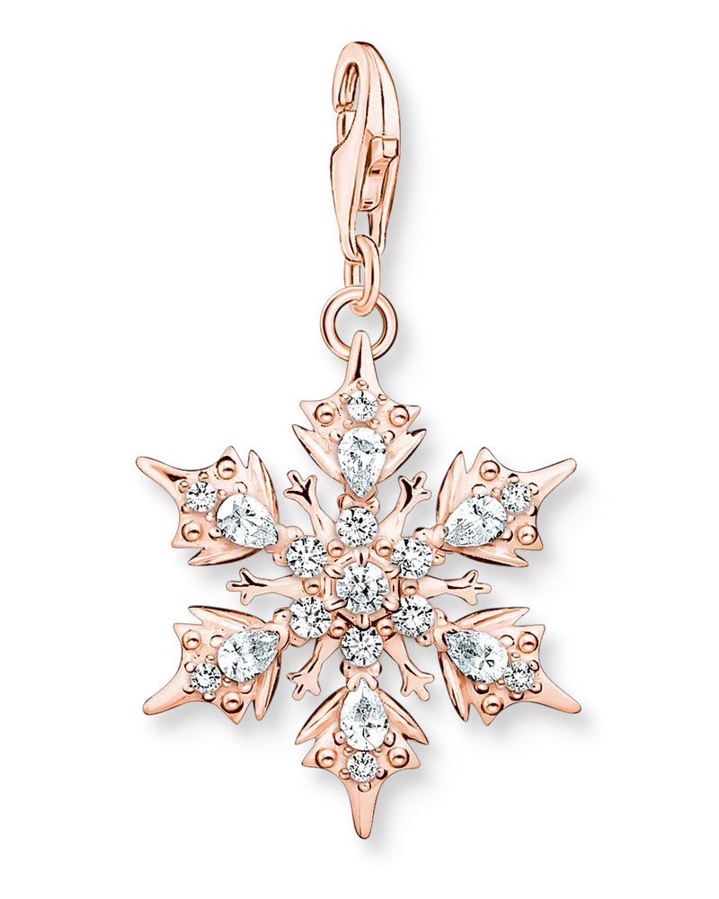 Thomas Sabo Damen Charm-Anhänger Schneeflocke mit weißen Steinen roségold, Sterlingsilber Roségold vergoldet, Charm Club Collection Roségoldfarben
