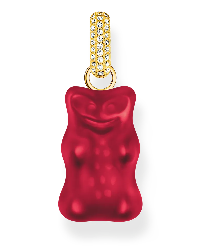 Thomas Sabo Damen Großer Anhänger roter Goldbären mit Steinen vergoldet, Sterlingsilber Gelbgold vergoldet Gelbgoldfarben