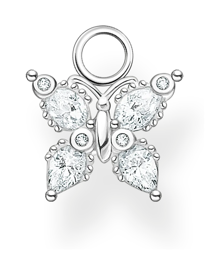 Thomas Sabo Damen Einzel Ohrring Anhänger Schmetterling weiße Steine, Sterlingsilber, Charming Collection Silberfarben
